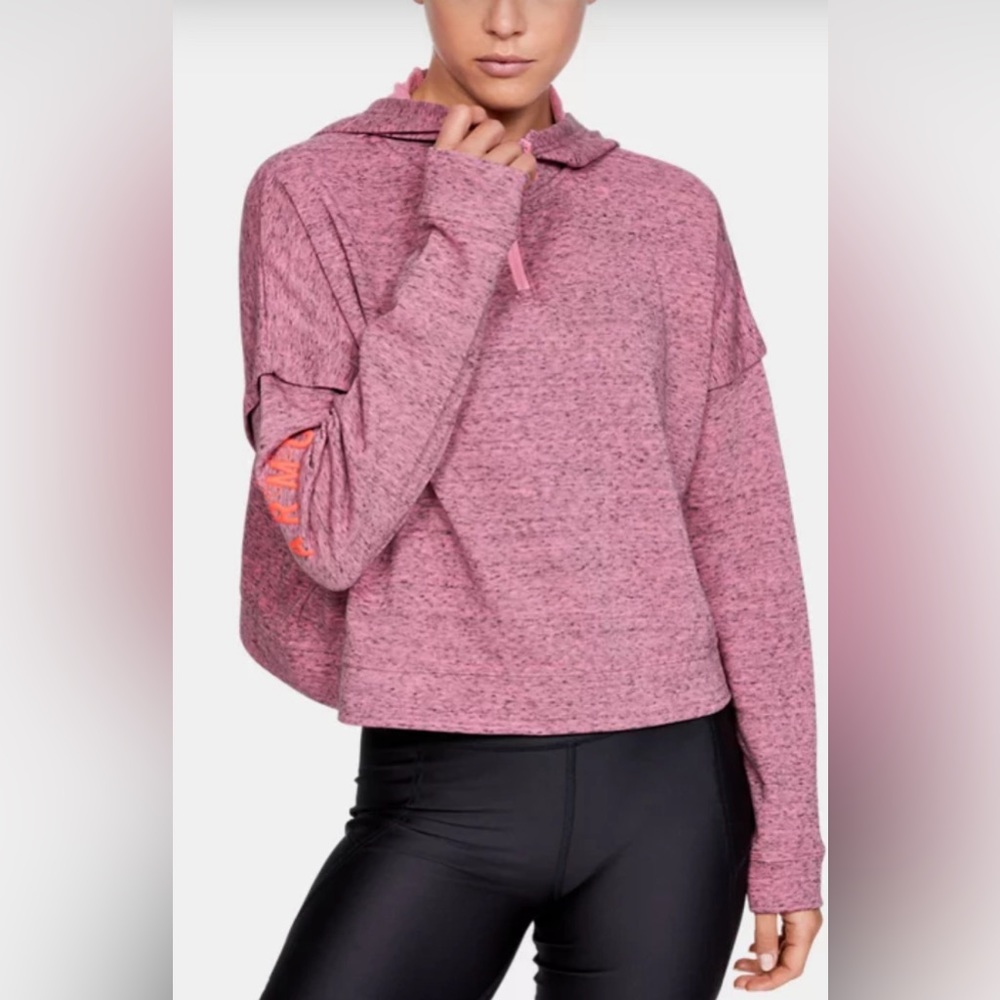 UNDER ARMOR NWOT WOMEN’S HOODED SWEATSHIRT IN HEATHERED PINK & BLACK SZ LARGE
